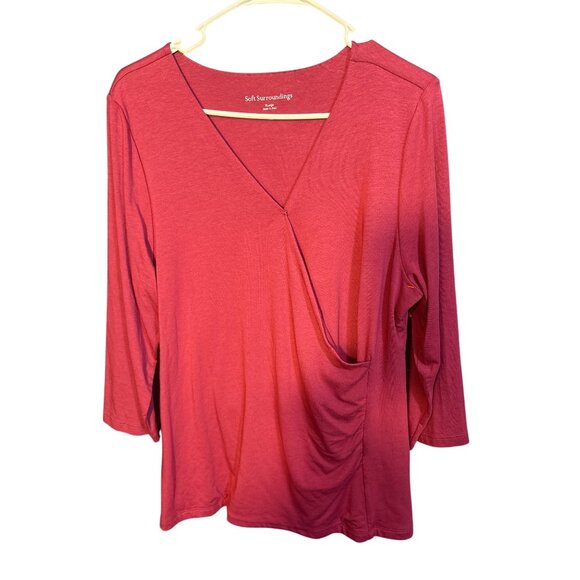Soft Surroundings Womens XL Red Draped V-Neck Top With Pocket Pima Cotton Blend - Picture 1 of 6